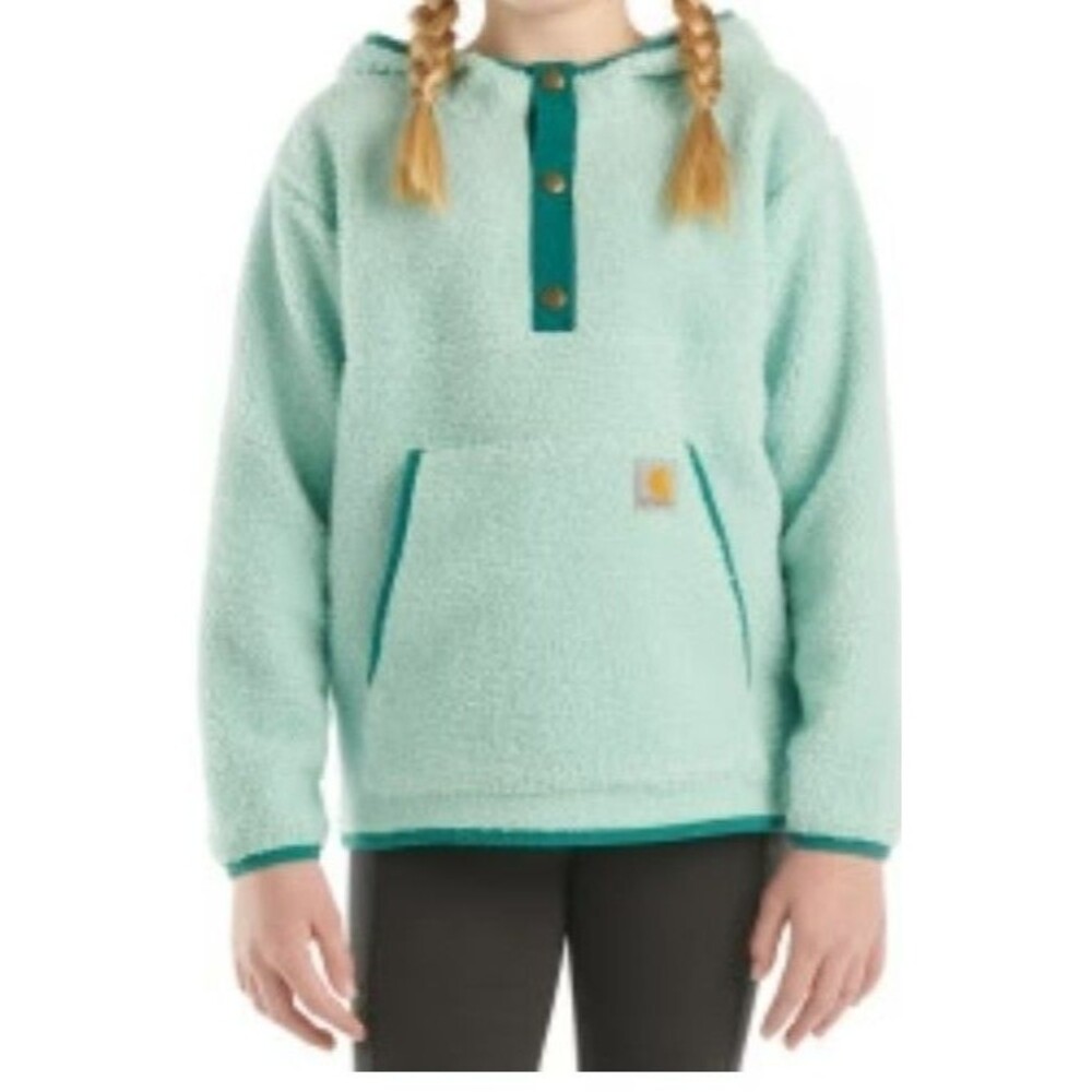 NWT Carhartt Girls' Long-Sleeve Fleece Quarter-Snap Sweatshirt XL 14 Turquise
